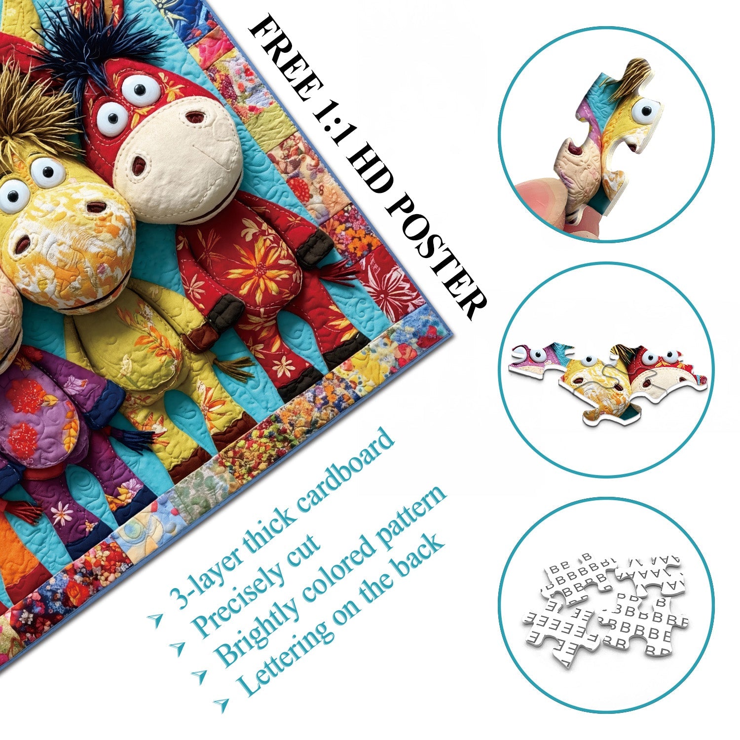 Quilted Donkeys&nbsp;Jigsaw Puzzle 1000 Pieces