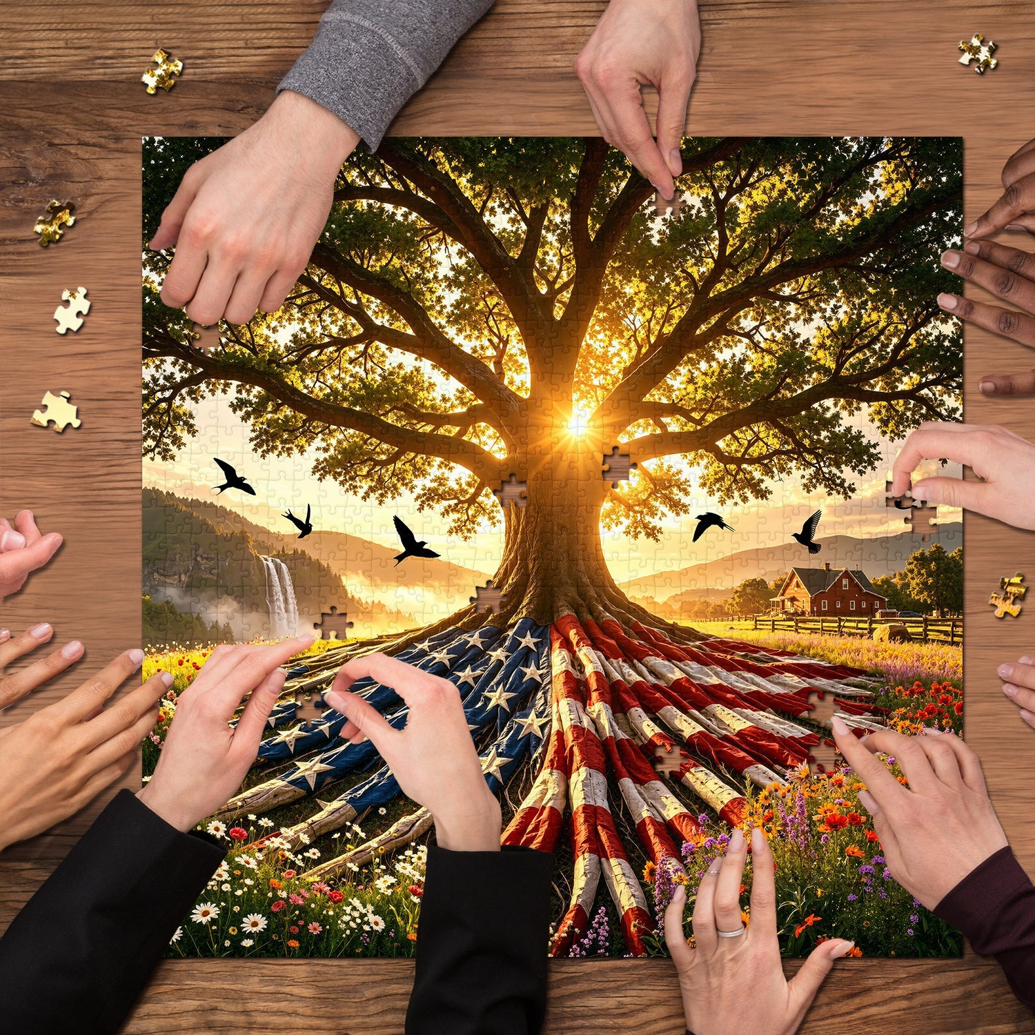Flag Roots Sunset Oak Rompecabezas de 1000 piezas