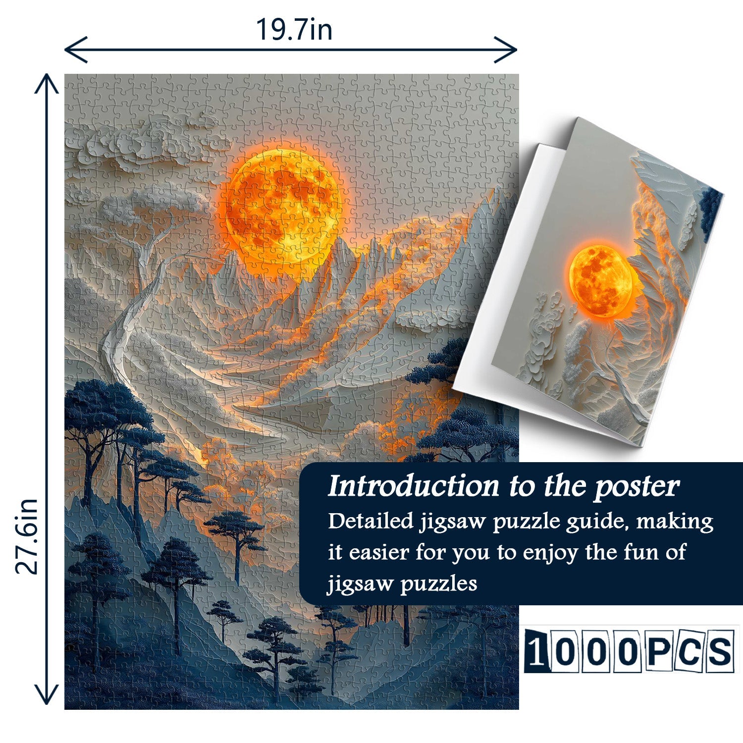 Rompecabezas de montañas iluminadas por la luna 1000 piezas