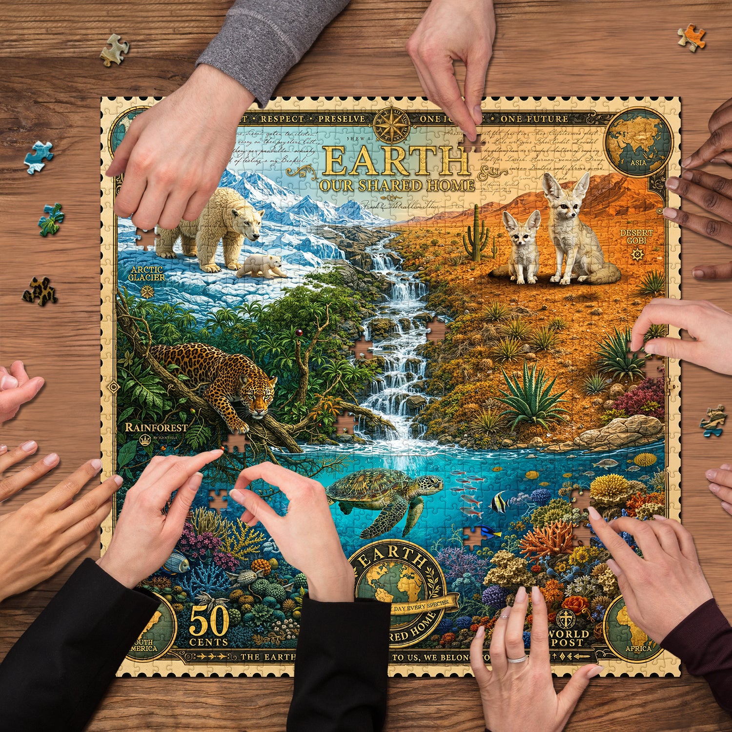 Puzzle de timbres sur la conservation du biome mondial 1000 pièces
