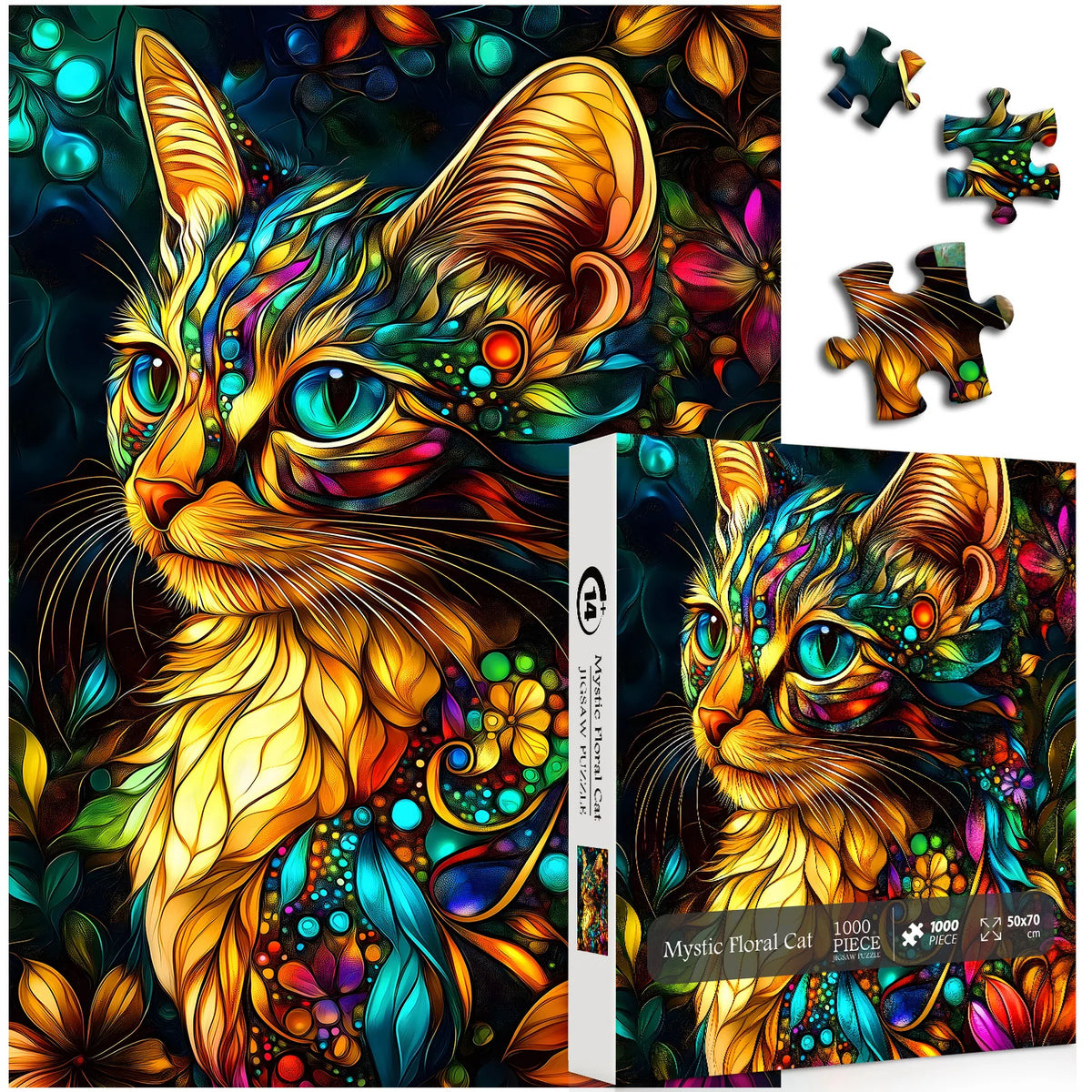Mystische Blumenkatze Puzzle 1000 Stücke
