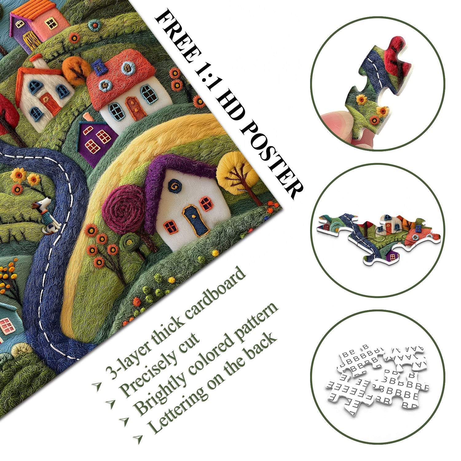 Whimsical Wool Village Jigsaw Puzzle 1000 Pieces