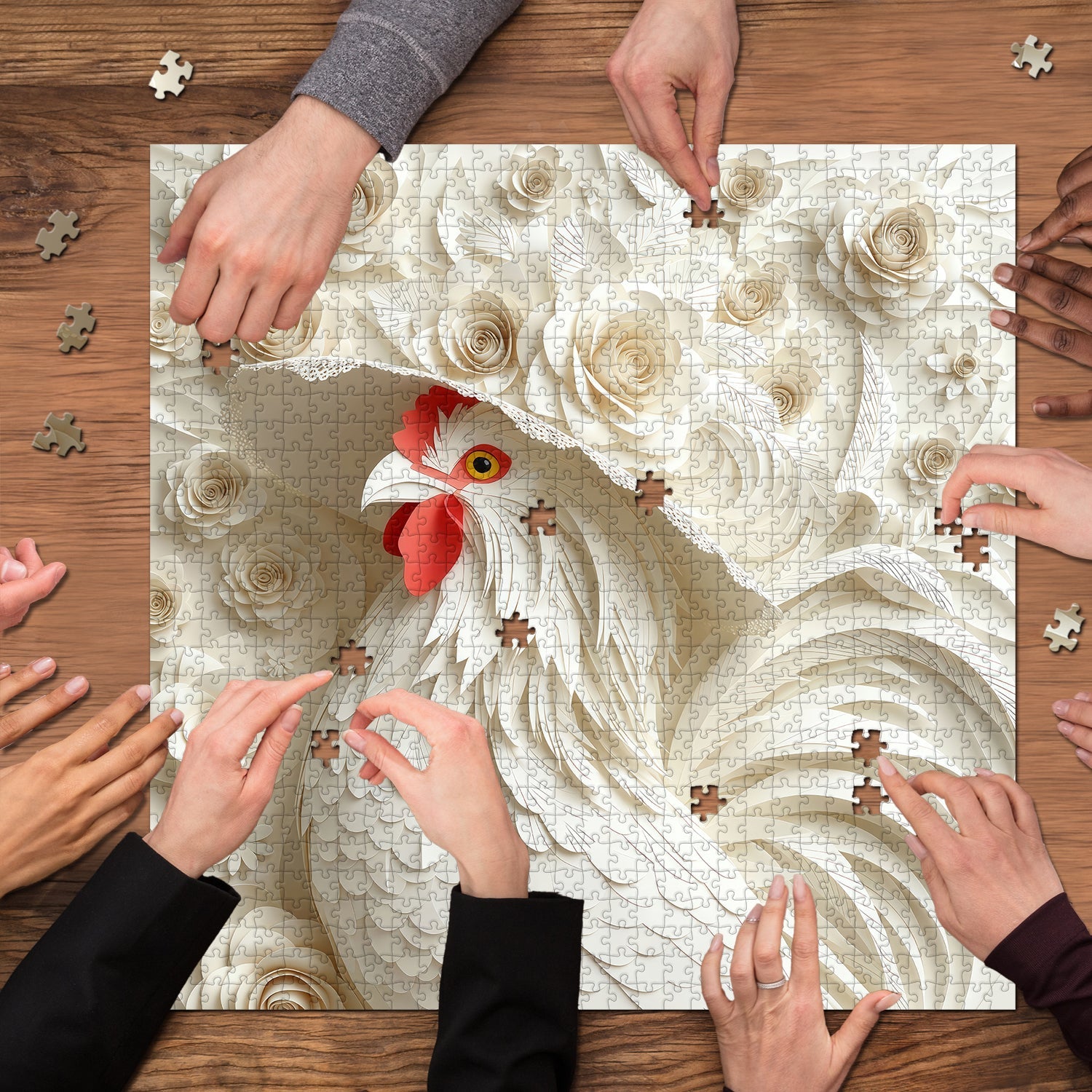 Elegant Floral Rooster Jigsaw Puzzle 1000 Pieces