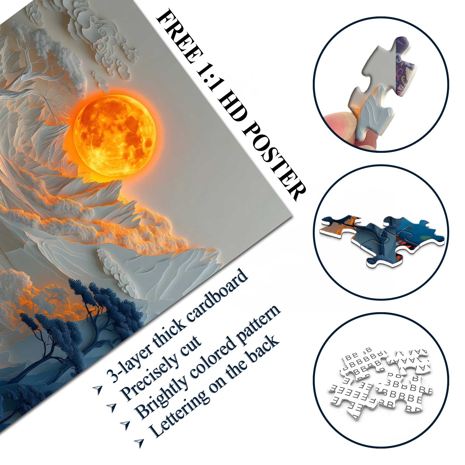 Rompecabezas de montañas iluminadas por la luna 1000 piezas