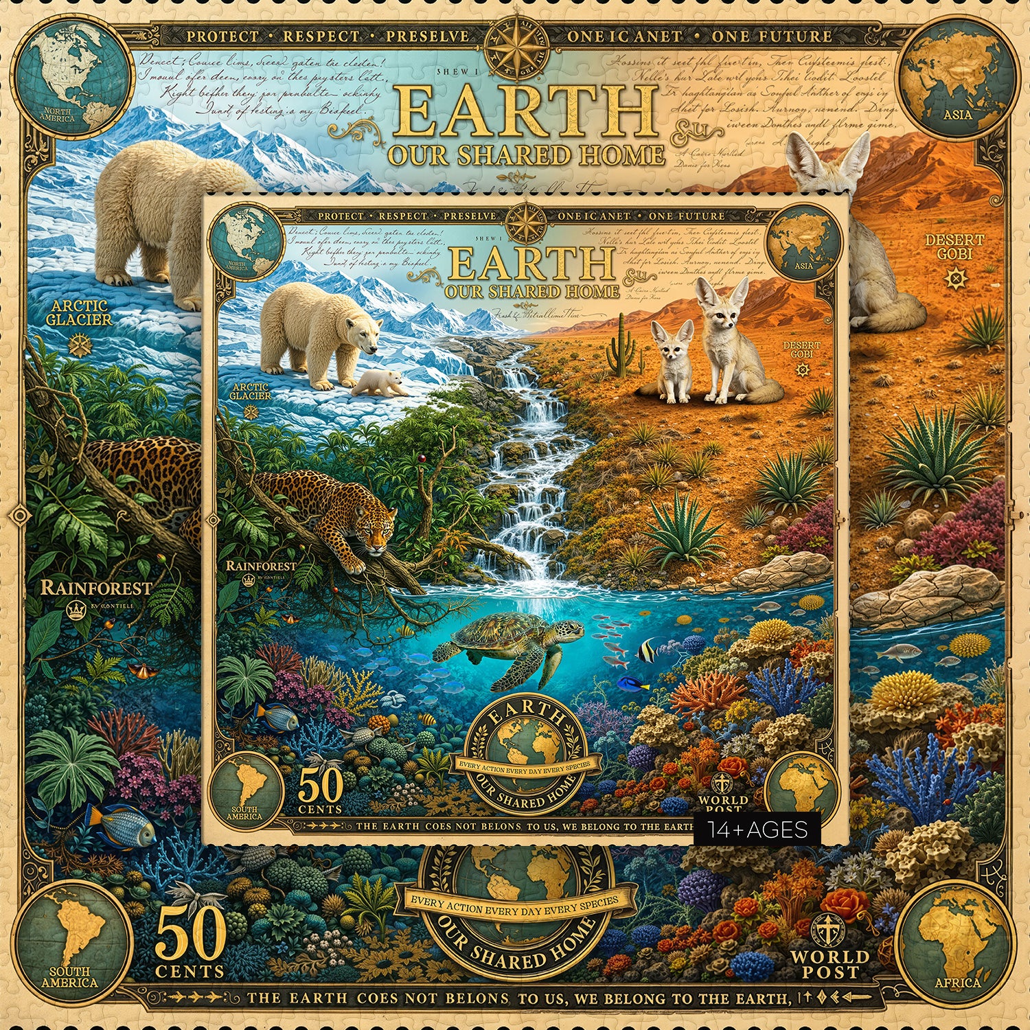 Puzzle de timbres sur la conservation du biome mondial 1000 pièces