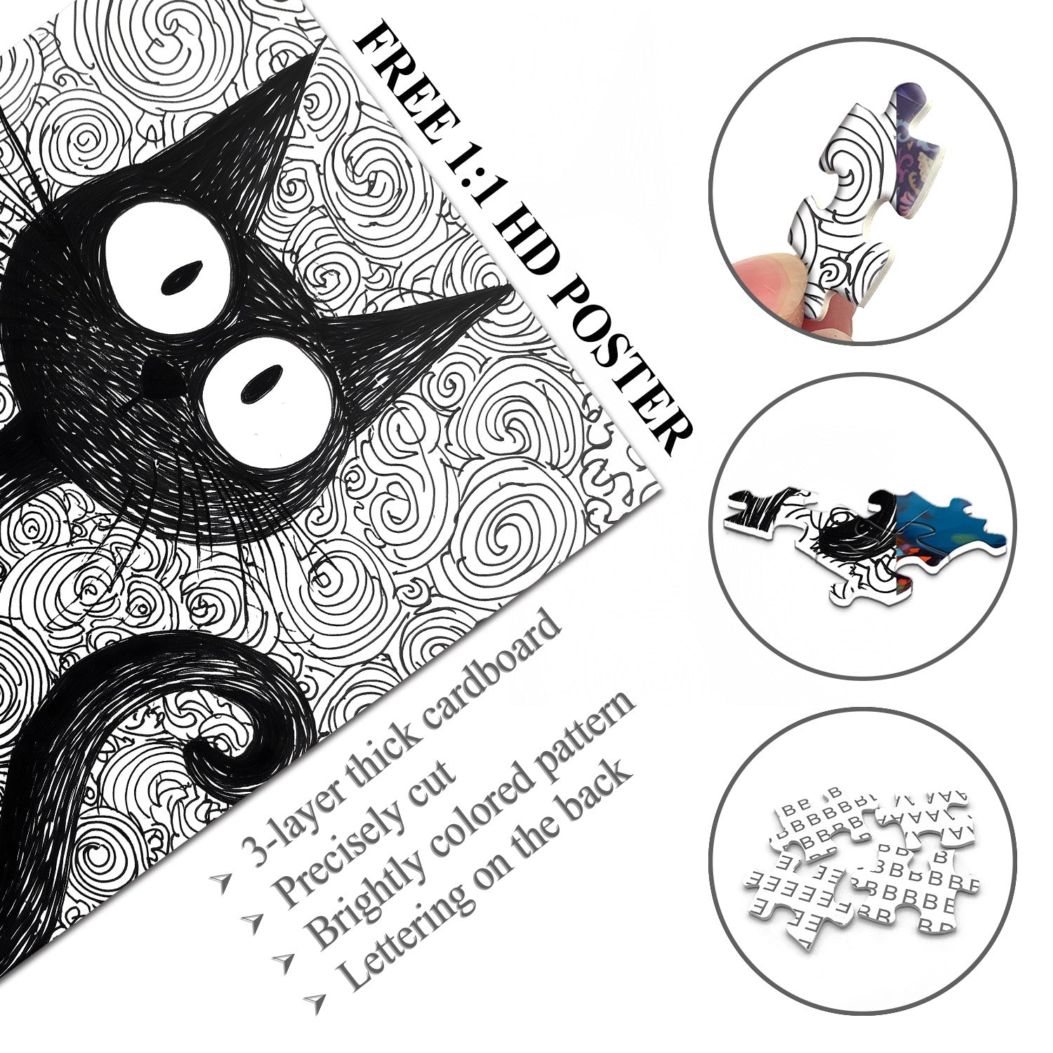 Whimsical Ink Cat Jigsaw Puzzle 1000 Pieces