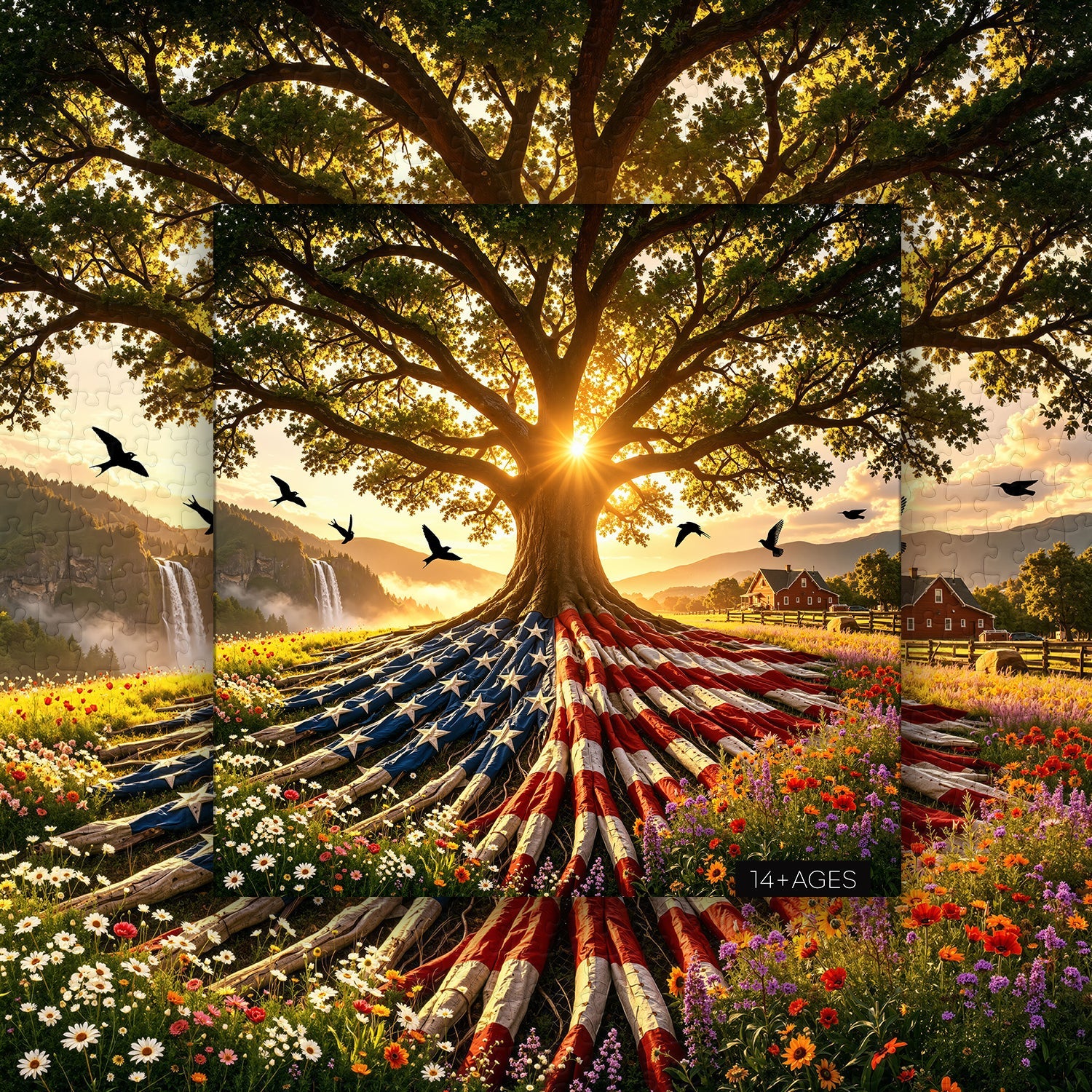 Flag Roots Sunset Oak Rompecabezas de 1000 piezas
