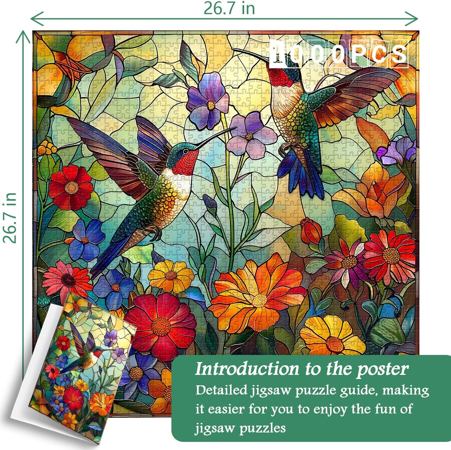 1000 Piece Flower Mosaic Jigsaw Puzzle - Hummingbird In Blossom Adult Puzzle