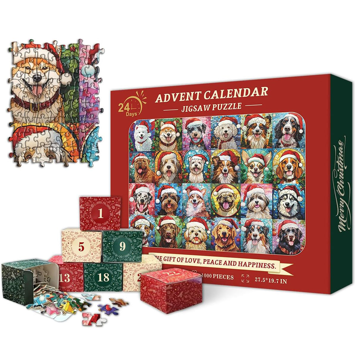 Frohe Christmas Dogs Advent Kalender Jigsaw Puzzle 1000 Stücke