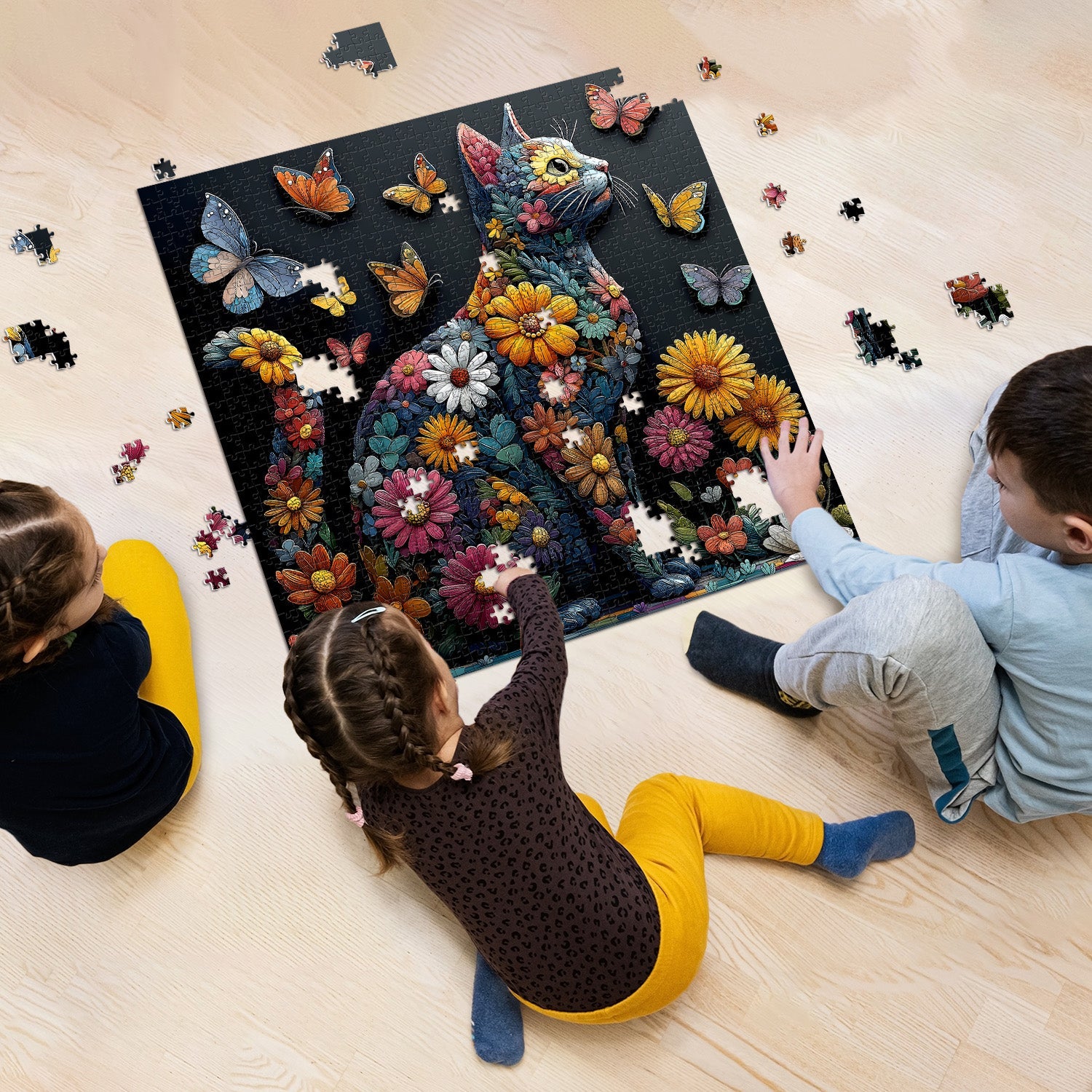 Butterfly Floral Feline Jigsaw Puzzle 1000 Pieces