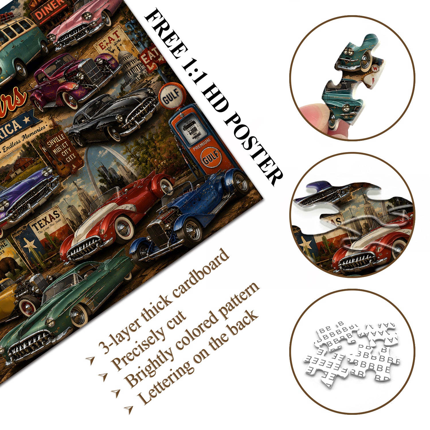 Puzzle di auto d'epoca d'epoca, 1000 pezzi