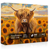 Sunflowers and Cow Jigsaw Puzzle 1000 Pieces