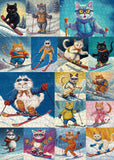 Skifahrendes Katzenpuzzle 1000 Teile